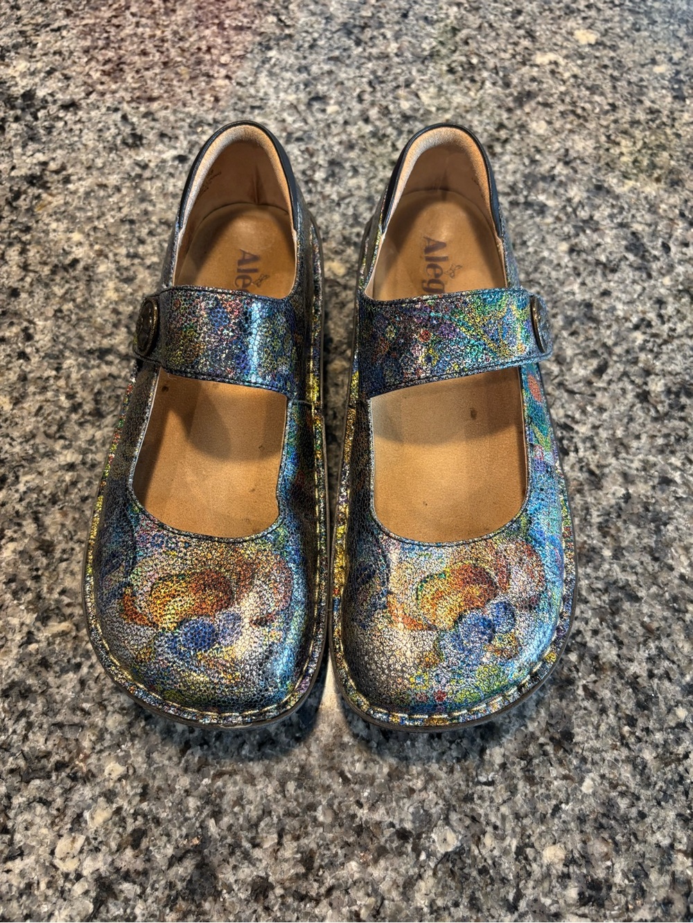 Alegria Iridescent Floral Paloma Mary Jane - Blue/Gold/Green